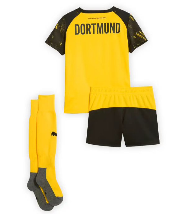 Uniforme Borussia Dortmund para casa 2025/26 - Infantil (com Meias)