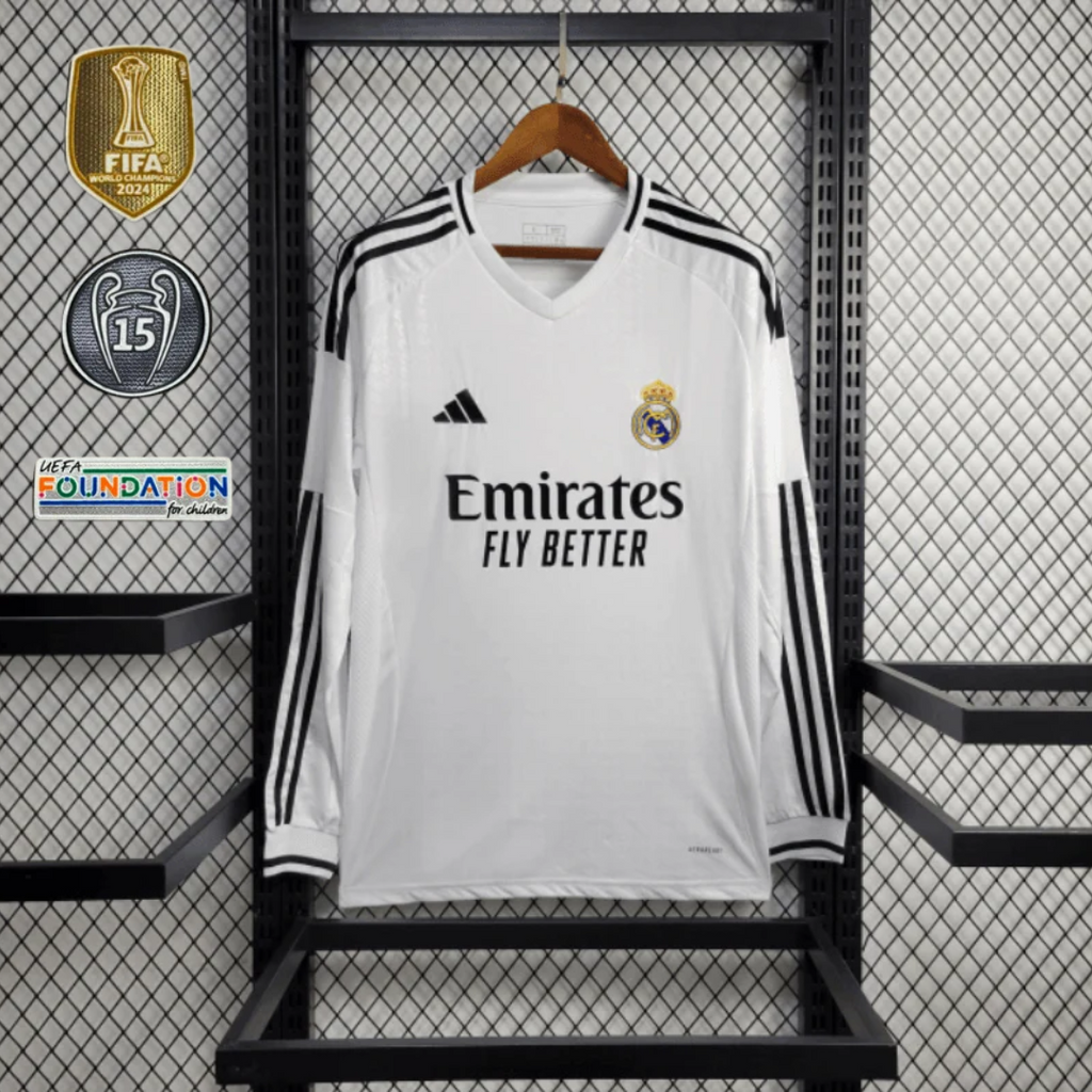 Camisa de Manga Comprida Real Madrid 2024/25 – Com Patch UCL 15
