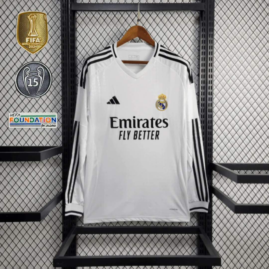 Camisa de Manga Comprida Real Madrid 2024/25 – Com Patch UCL 15